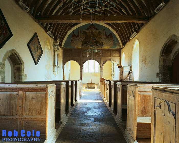 The interior of the disused church at Warminghurst, West Sussex